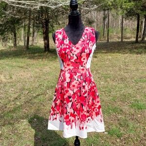 New York & Company Vivid Red and White Floral Midi Dress